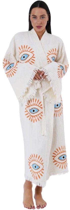 Kimono dames - 100% biologisch katoen - sauna badjas - zomer badjas - absorberend - handgemaakt - wit