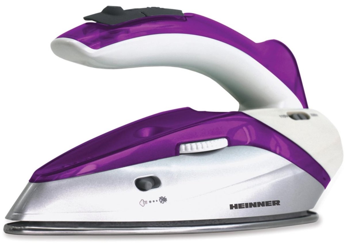 Heinner Reisstrijkijzer – 1000 W – Waterreservoir 40 ml – Stoomstoot – Verticale Stoom – Droogstrijken – Instelbare Temperatuur – Inklapbare Handgreep – Paars