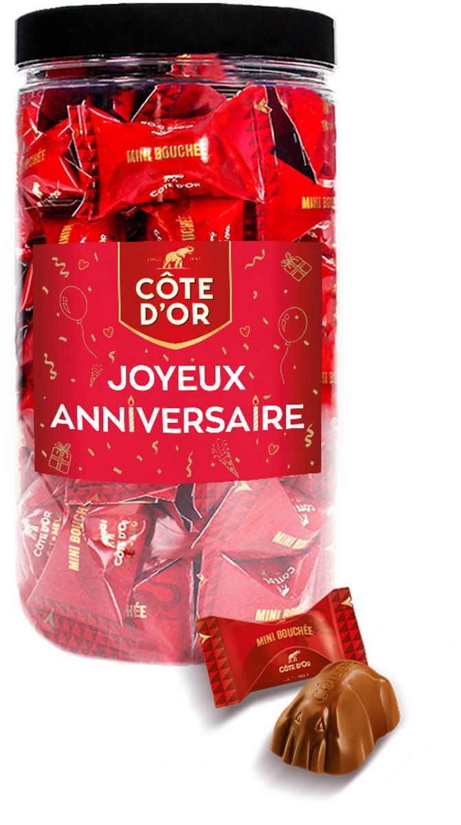 Cote d'Or Mini Bouchée chocolade met opschrift "Joyeux Anniversaire!" - chocolade verjaardagscadeau - melkchocolade met praliné - 500g