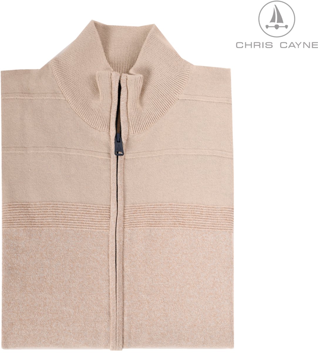 Chris Cayne herenvest - XL - valt klein - beige melange - lange mouwen - steekzakken - structuur - valt ruim - met stretch - Katoen - gebreid
