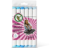 foto van Creachick X Ohuhu Alcohol markers Brush & chisel set van 6 – Blue Tone