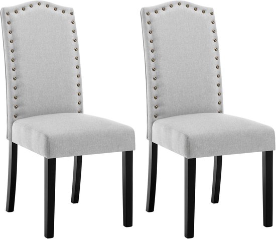 Set van 2 eetkamerstoelen - kunstleer en linnen rugleuning Set van 2 eetkamerstoelen - kunstleer en linnen rugleuning