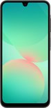 Vooraanzicht van de zwarte Samsung Galaxy A26 5G met druppelvormige notch.