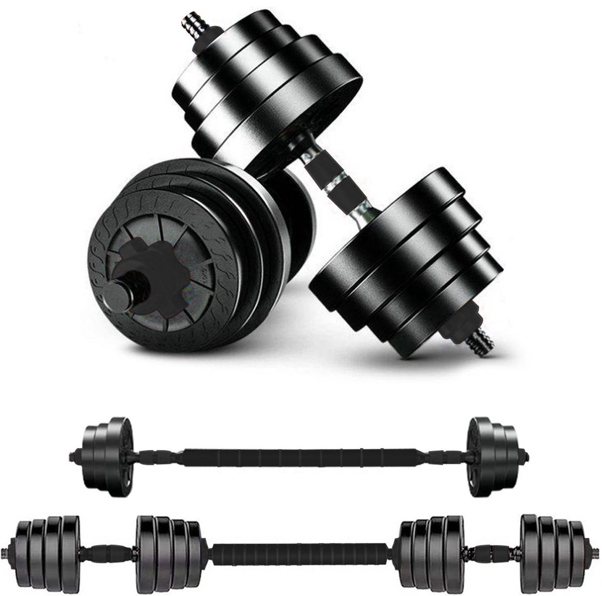 Viper Sports verstelbare dumbbell set tot 40 kg - Halterset – Professionele 2-in-1 halterset gewichten - Gebruiksvriendelijke fitness stang – Zwart