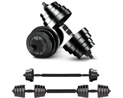 Verstelbare Dumbbell Set tot 40kg – Professionele 2-in-1 Halterset met gewichten- 2x20kg – Krachttraining – Fitness Halterstang – Dumbells - Viper Sports - Zwart