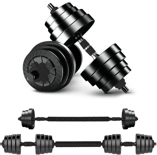 Verstelbare Dumbbell Set tot 40kg – Professionele 2-in-1 Halterset met gewichten- 2x20kg – Krachttraining – Fitness Halterstang – Dumbells - Viper Sports - Zwart