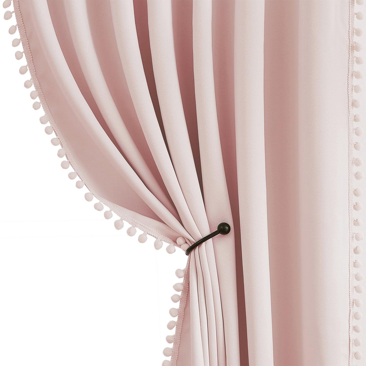 Unyqoos ® Charmant Roze Pompon Verduisteringsgordijn Set met Ringen voor Huiselijke Sfeer en Privacy