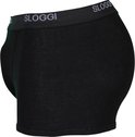 Zijkant van een zwarte Sloggi Basic short met grijze tailleband met Sloggi-logo.