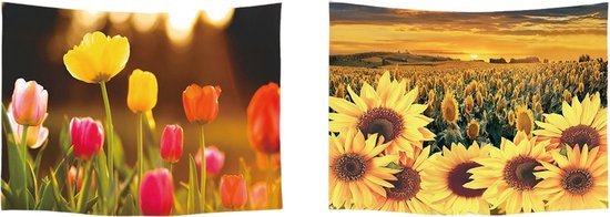 Ulticool - Tapisserie - Tulipes Fleurs Nature Tournesol Soleil Eté - 73 cm x 95 cm - Tissu Tapisserie Peinture - Poster Art - Jaune Rose Oranje