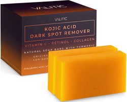 VALITIC Kojic Acid Dark Spot Remover Soap Bars with Vitamin C, Retinol, Collagen, Turmeric, 2 Pack