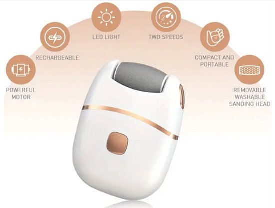 Elektrische voetvijl | 2 standen, hoge snelheid mogelijk | USB oplaadbaar (incl. USB-kabel) | Compact formaat, makkelijk meenemen op reis |Krijg weer zachte, mooie en gezonden voeten!