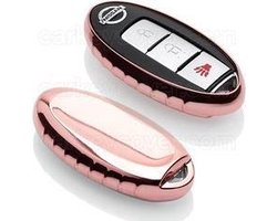 Autosleutel Hoesje geschikt voor Nissan - SleutelCover - TPU Autosleutel Cover - Sleutelhoesje Rose Goud Hoogglans