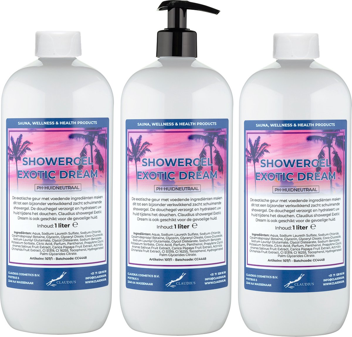 Goedkoopste Claudius Douchegel Exotic Dream 1 liter - set van 3 stuks - met gratis pomp - Showergel
