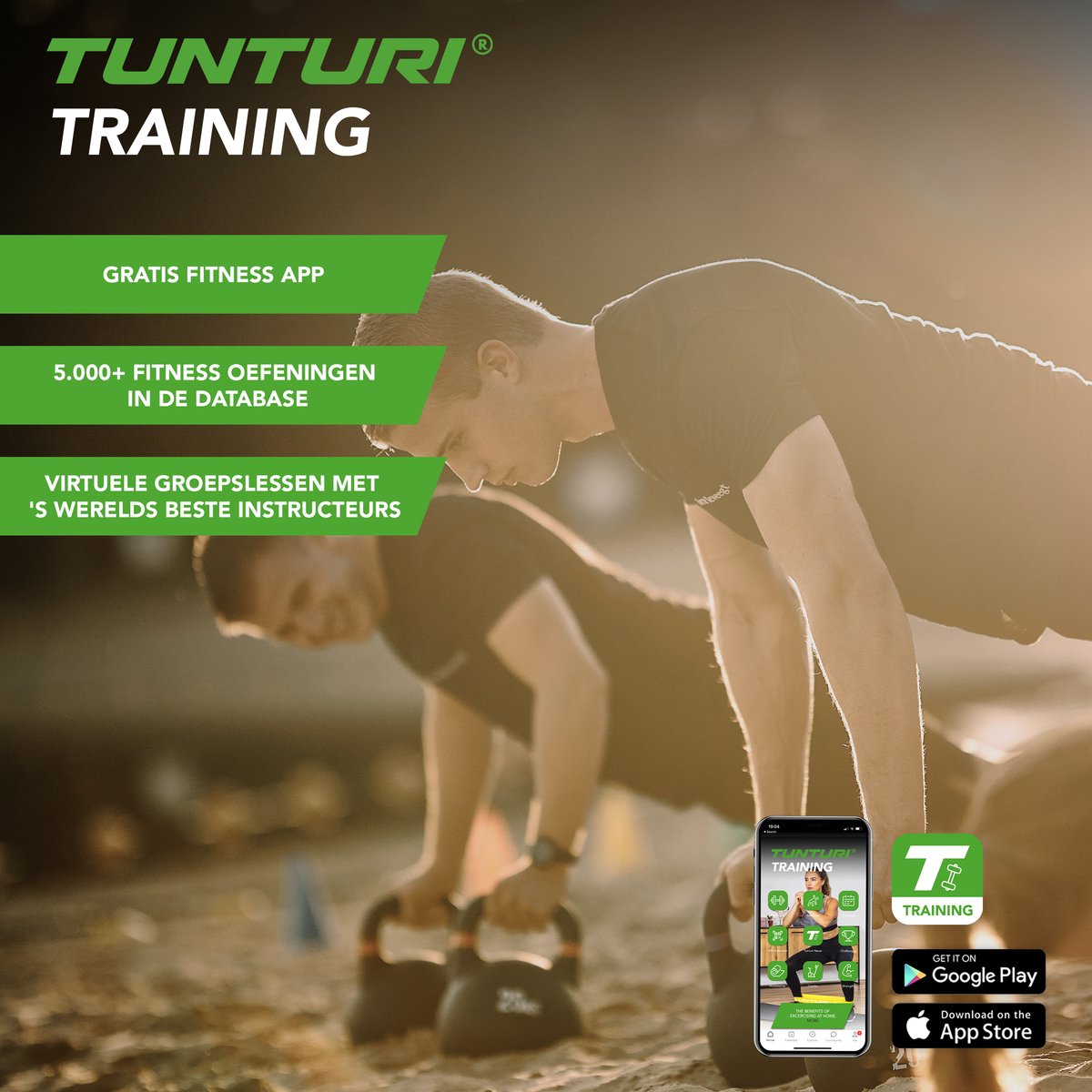 Tunturi PVC Kettlebell - Gewicht - 4kg - Incl. gratis fitness app – foto 4