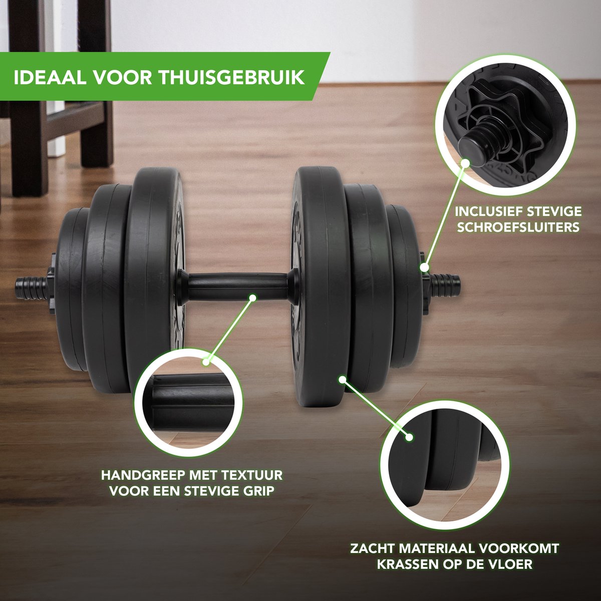 Tunturi Dumbbellset - Halterset - Totaal 15 kg - Zwart Vinyl - Incl. gratis fitness app – foto 5