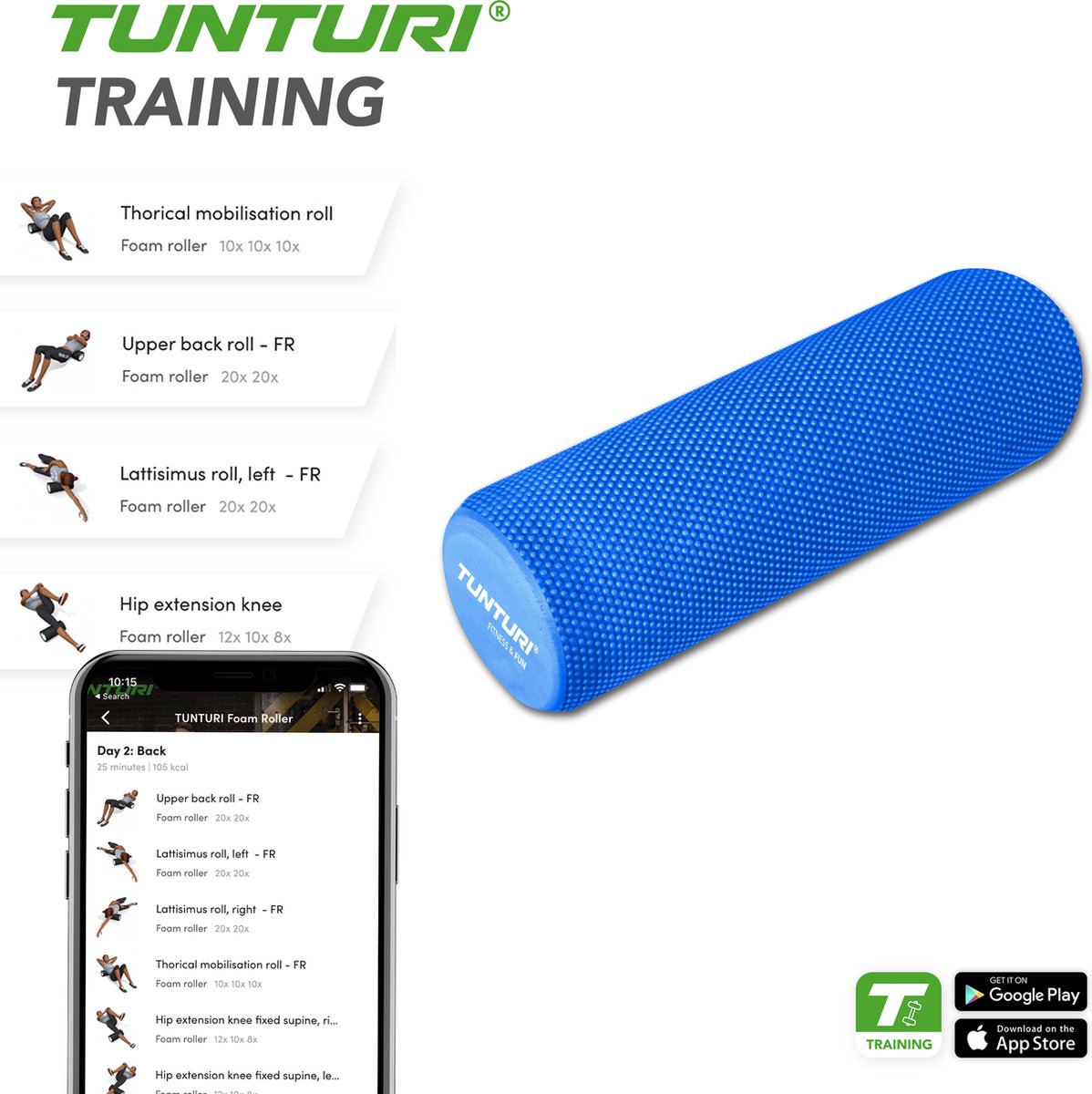 Tunturi Yoga Foam Roller - Massage Roller thumbnail 3