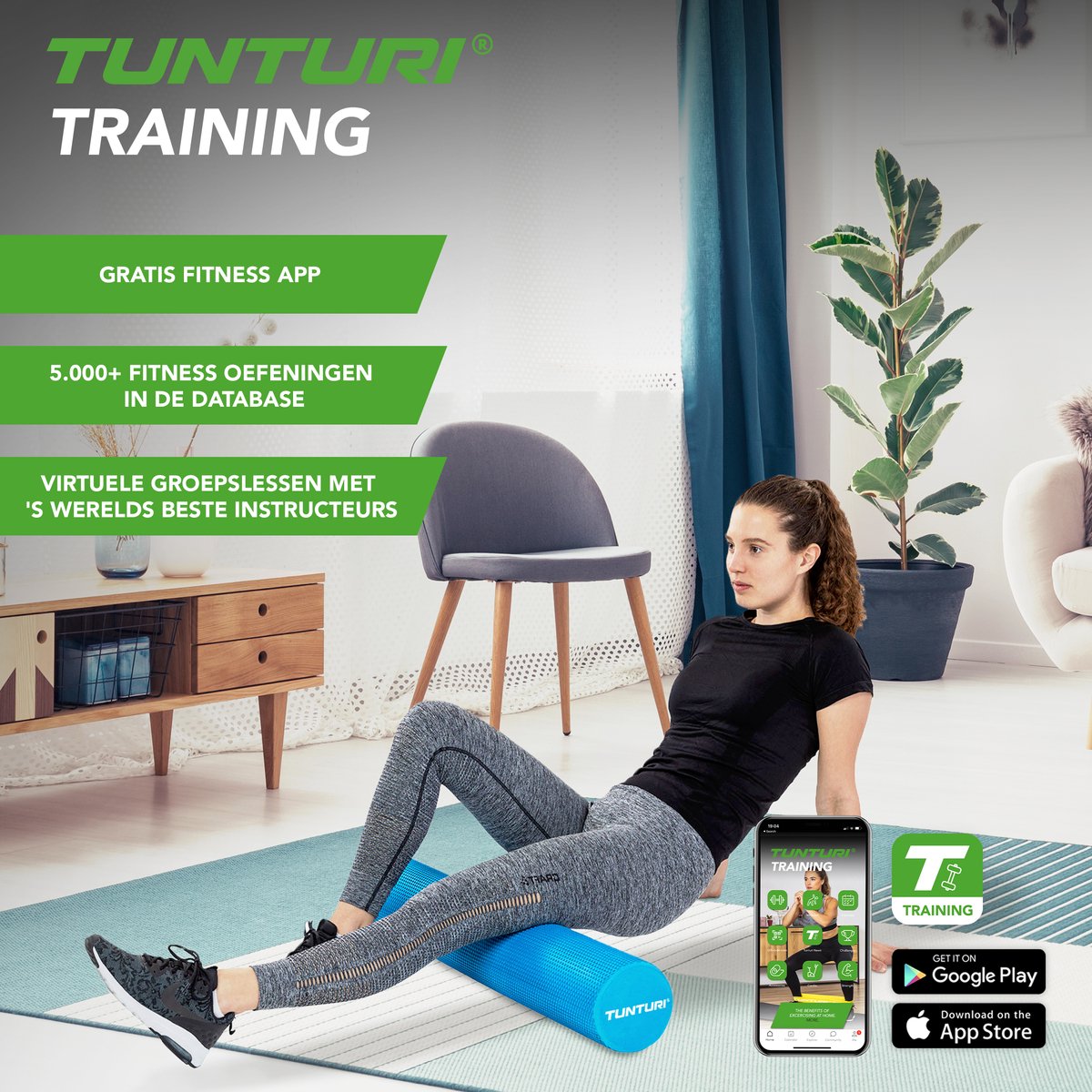 Tunturi Yoga massage roller - Foam roller - Yoga roller- EVA - 90 cm - Incl. gratis fitness app thumbnail 5