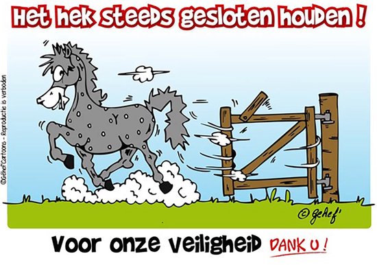 Foto: Humoristische bordjes paard hek gesloten houden