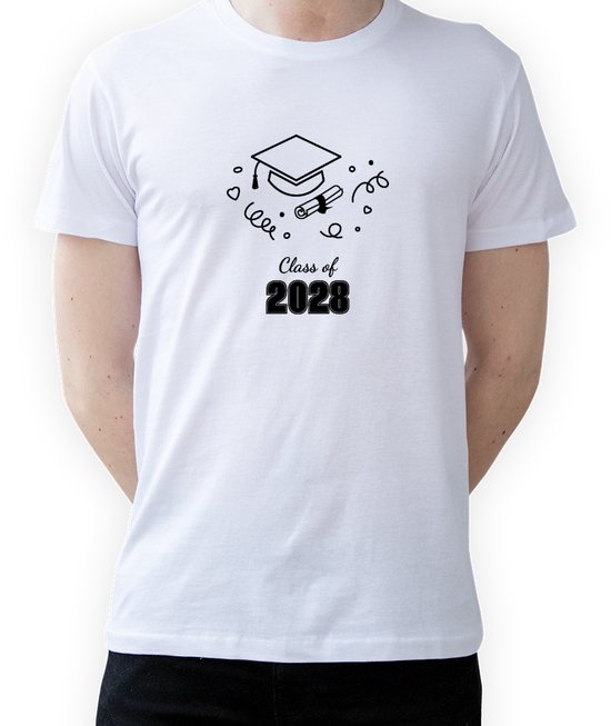 T-shirt Geslaagd Class of 2028|Fotofabriek T-shirt Geslaagd|Wit T-shirt maat L| T-shirt met print (L)(Unisex)