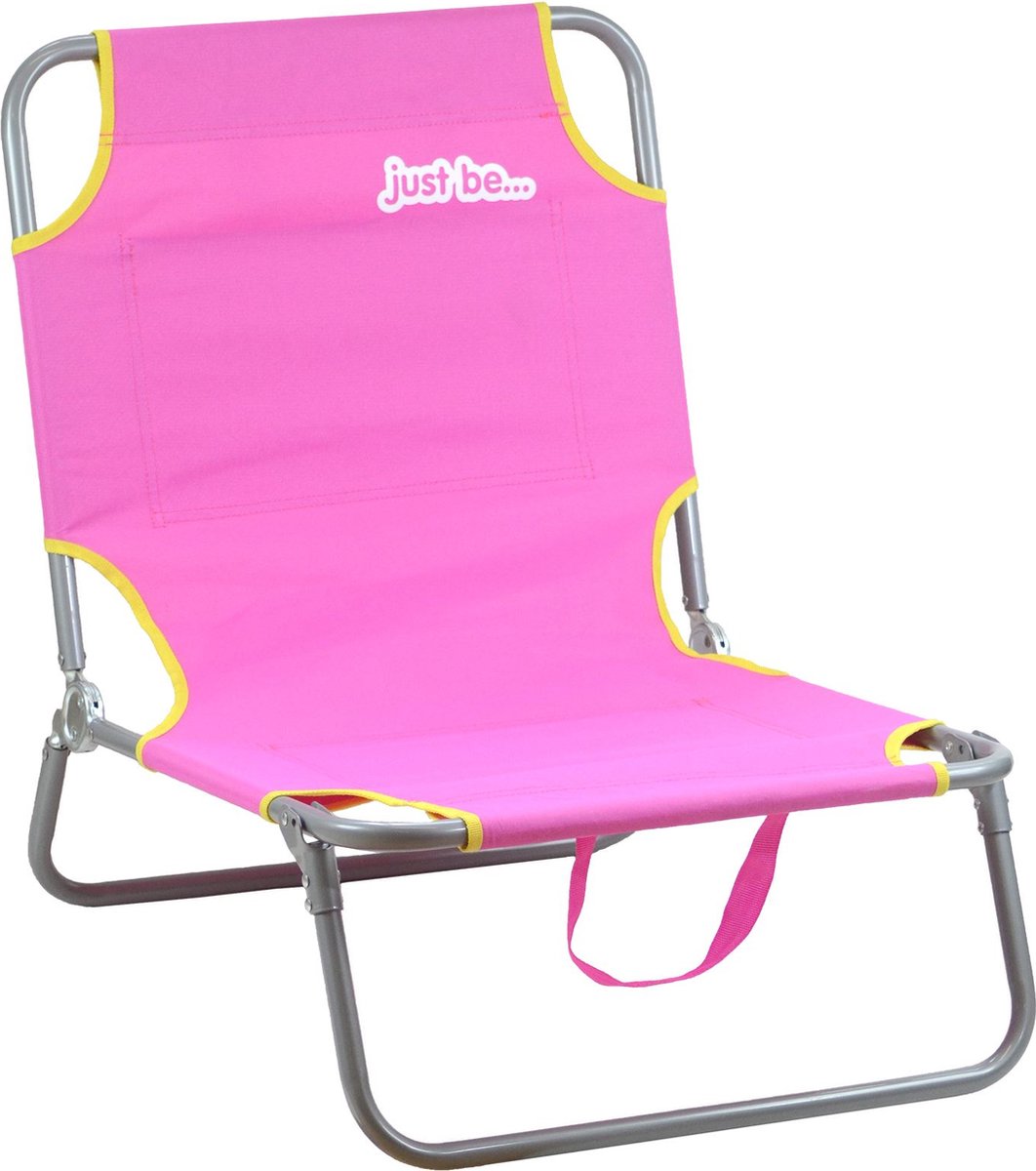 Just be - opvouwbare strandstoel - campingstoel - ligstoel - lichtgewicht - met opbergvakken - draagbaar (roze)