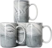 Tasses à café Smilatte M068 Marbre Céramique Grande Poignée Mug Home Office Micro-ondes Coffre-Fort Set de 4 Gris