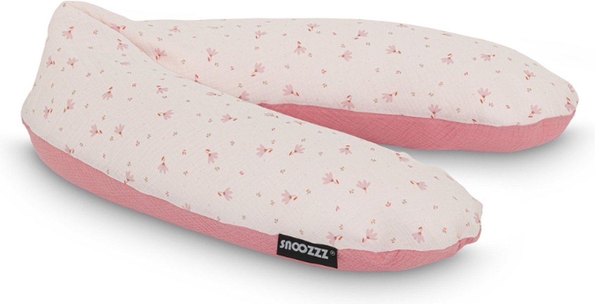 Goedkoopste Snoozzz Voedingskussen Ergonomisch Premium kwaliteit - 185 cm - microparel vulling - luxe draagtas - wasbare hoes van 100 hydrofiel katoen - Spring Roze