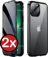 Coque iPhone 12 Coque en Glas trempé double face - Coque iPhone 12 avec adsorption magnétique - Zwart - PACK DE 2