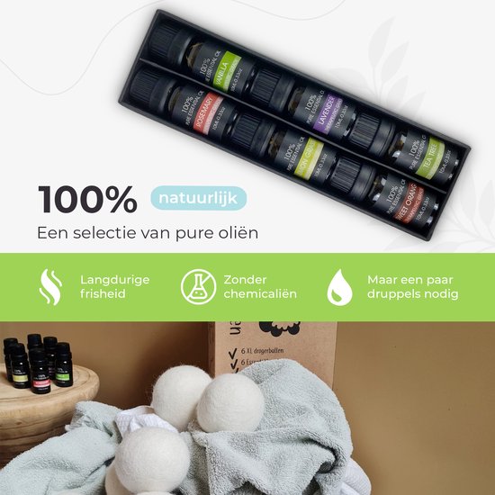 IntraSellers 6 boules de séchage XL avec 6 huiles essentielles - boule de lavage - boules de séchage - boules de sèche-linge - boules de lavage - Vizirettes - assouplissant - économie Énergie - 100 % laine - durable - cadeau