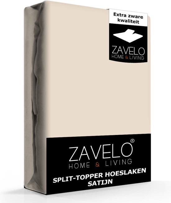 Zavelo Splittopper Hoeslaken Satijn Zand - Lits-jumeaux (160x200 cm) - 100% Katoensatijn - Soepel & Zacht - Perfecte Pasvorm