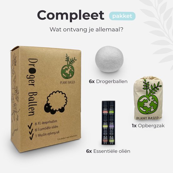 IntraSellers 6 boules de séchage XL avec 6 huiles essentielles - boule de lavage - boules de séchage - boules de sèche-linge - boules de lavage - Vizirettes - assouplissant - économie Énergie - 100 % laine - durable - cadeau