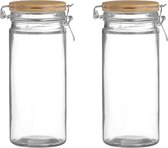 Urban Living Voorraadpot/bewaarpot- 2x - 1,3L - glas - met beugelsluiting - bamboe deksel