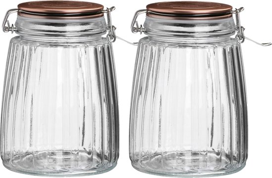 Urban Living Weckpot/pot de conservation - 2x - 1,5L - verre - avec couvercle pivotant - couvercle en cuivre