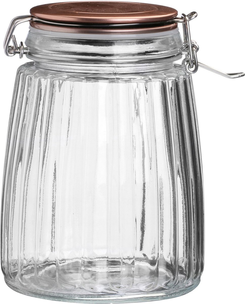 Urban Living Voorraadpot/bewaarpot - 1,5L - glas - met beugelsluiting - koperen deksel