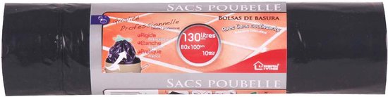 Sac poubelle noir avec fermeture à cordon, 130 litres, 80x100cm.