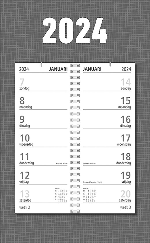MGPcards - Omlegweekkalender 2024 - Week begint op Zondag - Grijs