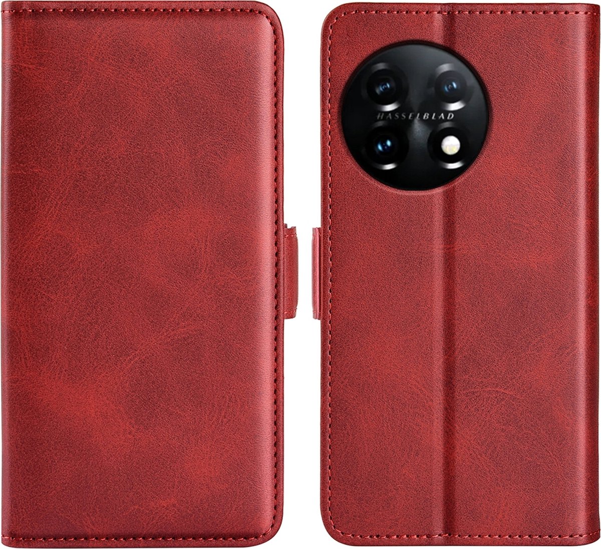 Mobigear Telefoonhoesje geschikt voor OnePlus 11 Hoesje | Mobigear Slim Magnet Bookcase Portemonnee | Pasjeshouder voor 3 Pasjes | Telefoonhoesje voor Pinpas / OV Kaart / Rijbewijs - Rood