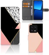 GSM Hoesje Xiaomi 13 Pro Bookcase Black Pink Shapes