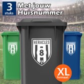 Heracles Almelo Container Stickers XL - Voordeelset 3 stuks - Huisnummer - Voetbal Sticker voor Afvalcontainer / Kliko - Klikosticker