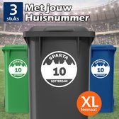 Sparta Rotterdam Container Stickers XL - Voordeelset 3 stuks - Huisnummer - Voetbal Sticker voor Afvalcontainer / Kliko - Klikosticker