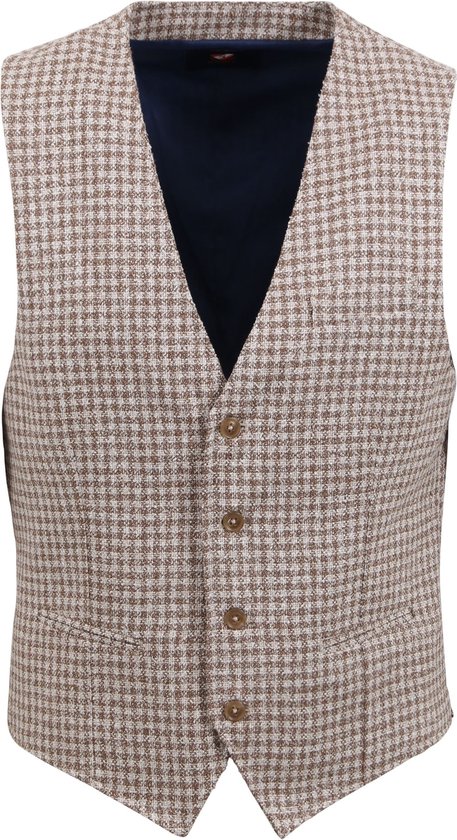 Suitable - Gilet Ruiten Beige - Heren - Maat 50 - Modern-fit