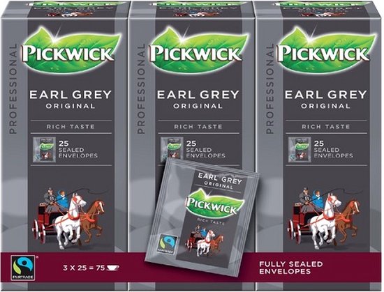 Pickwick Thee earl grey professioneel 25 zakjes à 2 gr per doosje, doos 4X3 doosjes