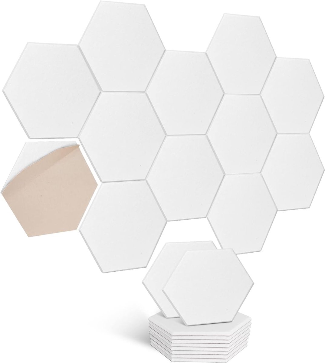 Hexagon Akoestische platen, zelfklevend, 12 stuks, geluidsabsorberende geluidsisolatie met hoge dichtheid, voor wandplafonds, hout en deuren, akoestisch paneel, geluidsisolatieplaten, akoestische plaat, 30 x 26 x 0,9 cm, licht kameel