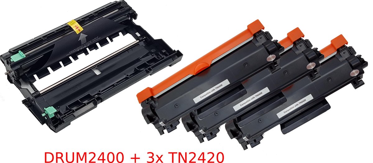 Image of KATRIZ® Huismerk Drum DR2400 + 3x Toner TN2420/TN2410 – Compatible voor Brother HL-L2350DW, DCP-L2530DW, MFC-L2710DN e.a. – Hoge Capaciteit – Alternatief voor originele cartridges