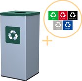 Alda Eco Square Bin, Prullenbak - 60L - Grijs/Groen - Afvalscheiding Prullenbakken - Gemakkelijk Afval Scheiden – Recyclen - Afvalemmer - Vuilnisbak voor huishouden en kantoor - Afvalbakken - Inclusief 5-delige Stickerset