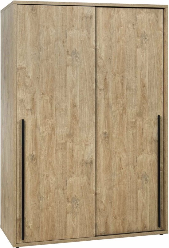 2-deurs schuifdeurkast Edison Eiken - Breedte 150 cm - Hoogte 216 cm - Diepte 63 cm - Met hanggedeelte - Met planken - Met schuifdeur