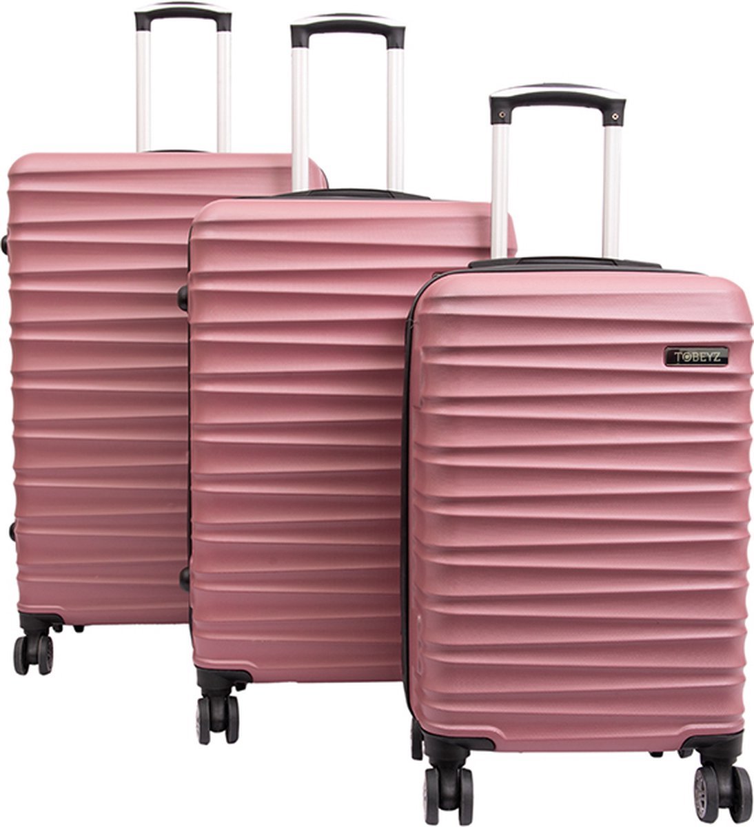 Tobeyz - Kofferset - 3-delig Roze kofferset - 4 Wielen - Lichtgewicht - Stevig ABS - 2 Kofferhoes Cadeau - Trolley