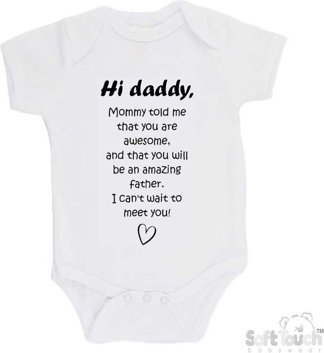 100% katoenen Romper met Tekst H"Hi daddy, mommy told me that you are awesome," - Wit/zwart - Maat 62/68 Zwangerschap aankondiging - Zwanger - Pregnancy announcement - Baby aankondiging - In verwachting