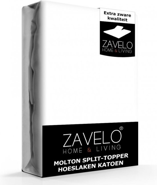 Zavelo Molton Split-Topper Hoeslaken - 180x210 cm - 100% Katoen - 10cm Hoekhoogte - Wasbaar tot 60 graden - Rondom Elastisch