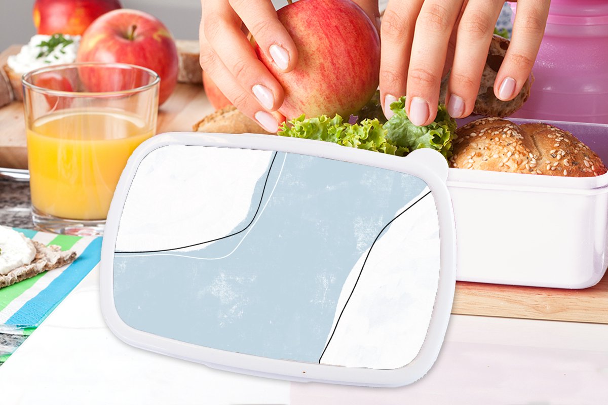 Broodtrommel Wit - Lunchbox - Brooddoos - Blauw - Minimalisme - Abstract - 18x12x6 cm - Volwassenen