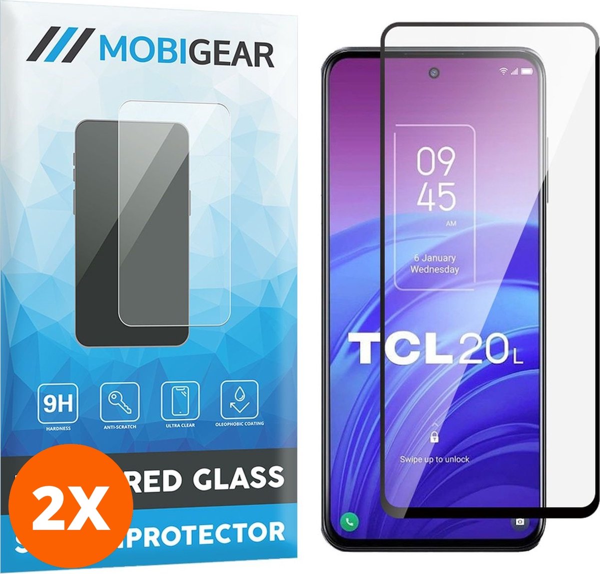 Mobigear Screenprotector geschikt voor TCL 20L Glazen | Mobigear Premium Screenprotector - Case Friendly - Zwart (2-Pack)